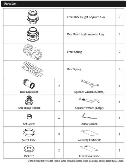 HKS Adjustable Spring Kits